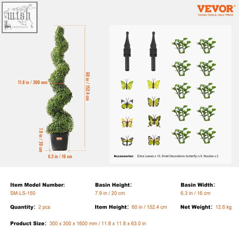 Vevor artificial tree tall spiraling green boxwood topiary with extra leaves pot for indoor outdoor decor