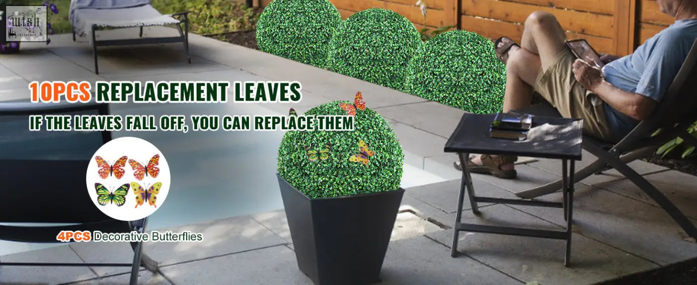 Green vevor artificial topiary balls in a black pot perfect for all-year decorative faux plants