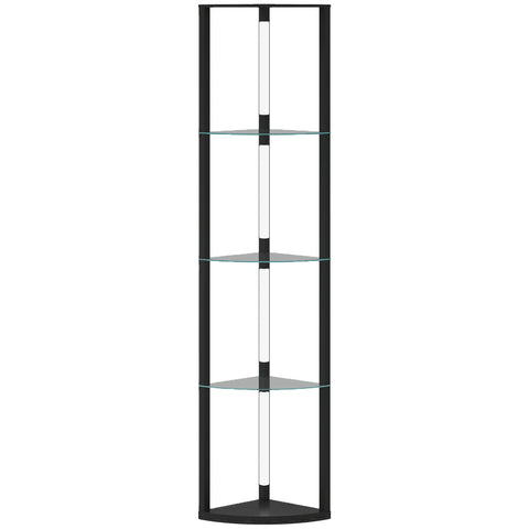HOMCOM LED Floor Lamp with Shelves, Dimmable Standing Lamp with Foot Switch for Living Room, Bedroom, Black