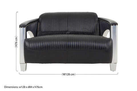 Victor two seat black leather sofa with silver metallic legs and armrest accents perfect for modern living rooms