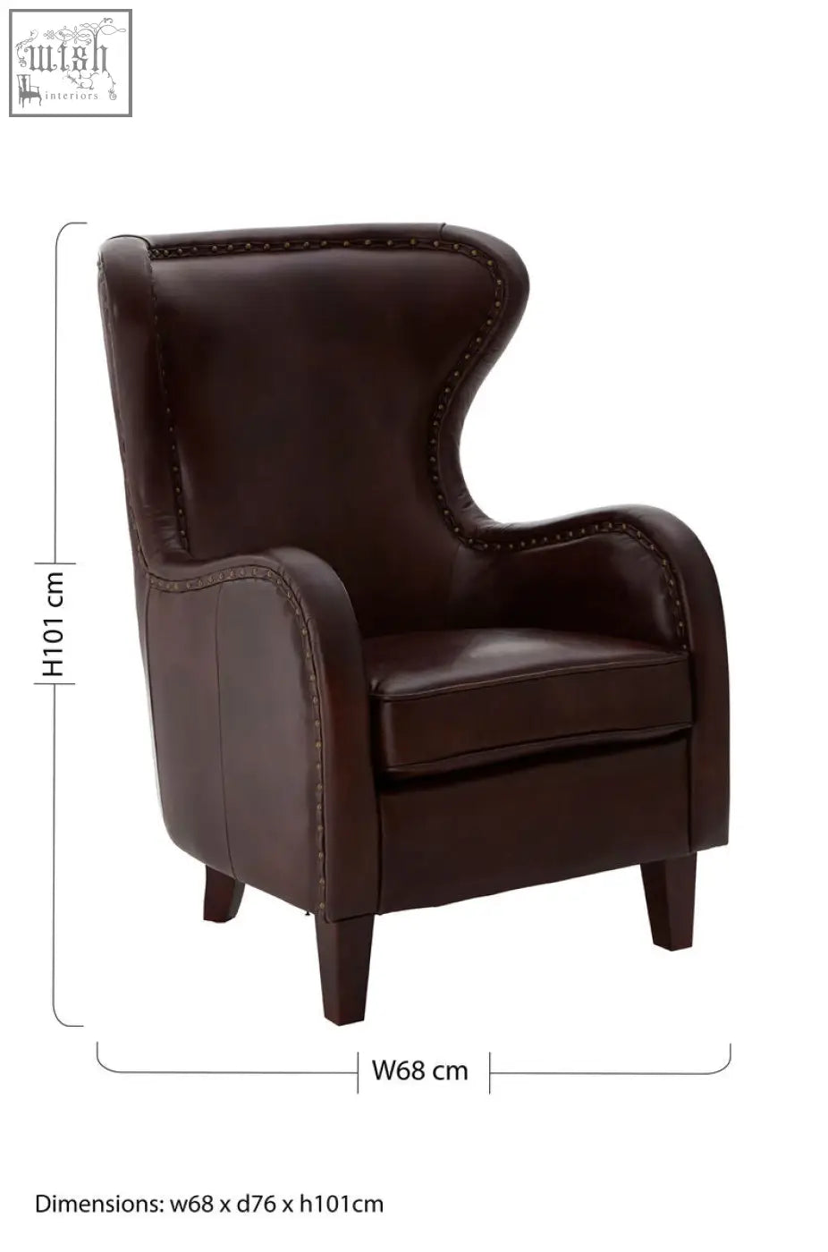Dark brown leather lounge chair victor with stitched detailing and walnut wood legs for cozy seating