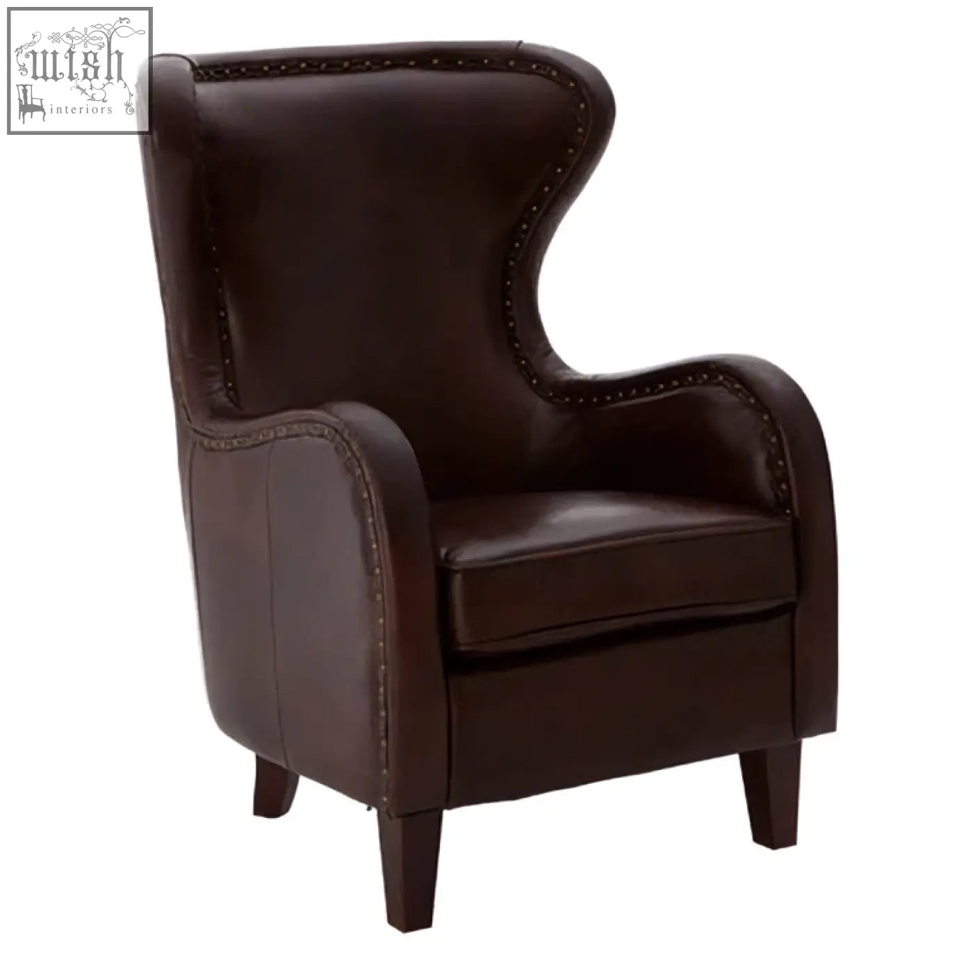 Victor brown leather lounge chair in dark brown leather with stitched detailing and walnut wood legs