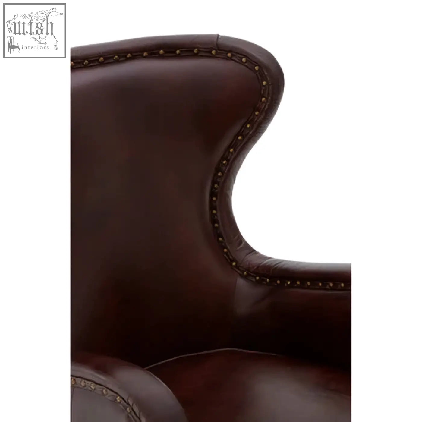 Victor brown leather lounge chair with rich brown leather, classic tufted design, nailhead trim, and walnut wood legs