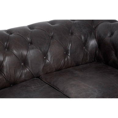 Victor Dark Grey Brown Leather Chesterfield 2 Seat Sofa