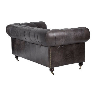 Victor Dark Grey Brown Leather Chesterfield 2 Seat Sofa