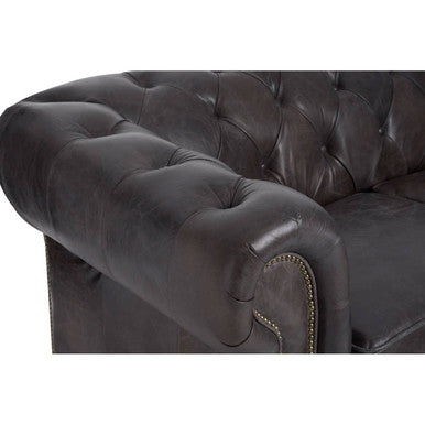 Victor Dark Grey Brown Leather Chesterfield 2 Seat Sofa