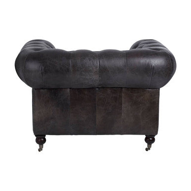 Black leather chesterfield sofa with tufted back and rolled arms called victor dark grey brown leather chesterfield chair