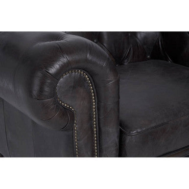 Victor dark grey brown leather chesterfield chair with tufted dark brown leather upholstery and silver nailhead trim