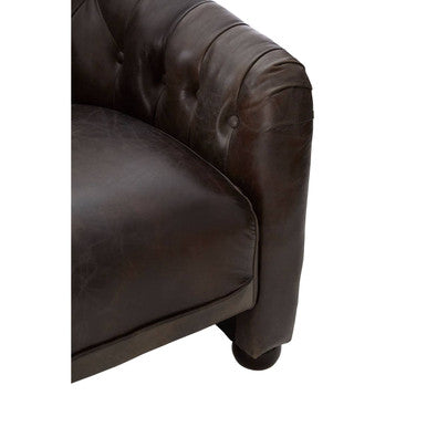 Dark brown leather chesterfield sofa with tufted upholstery and rolled armrests in victor dark grey brown leather tub chair style