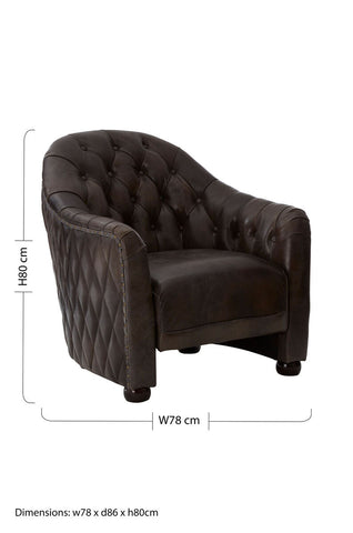 Victor dark grey brown leather tub chair with dark brown tufted upholstery and diamond stitched detailing