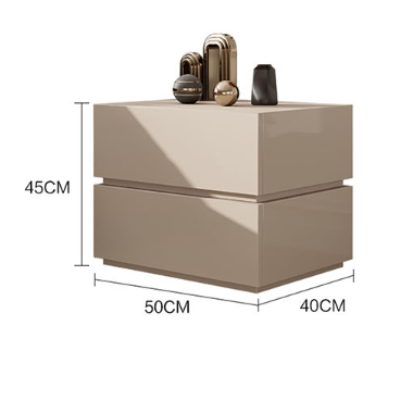 Beige vida designs bedside table with two drawers glossy finish and sleek minimalist design for bedroom storage