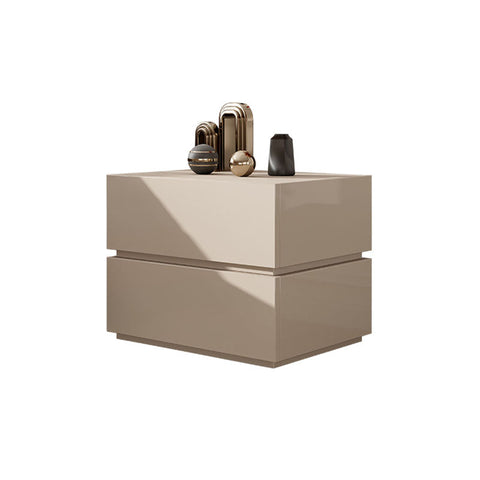 Modern taupe glossy two-drawer vida designs bedside table with sleek minimalist design for stylish storage