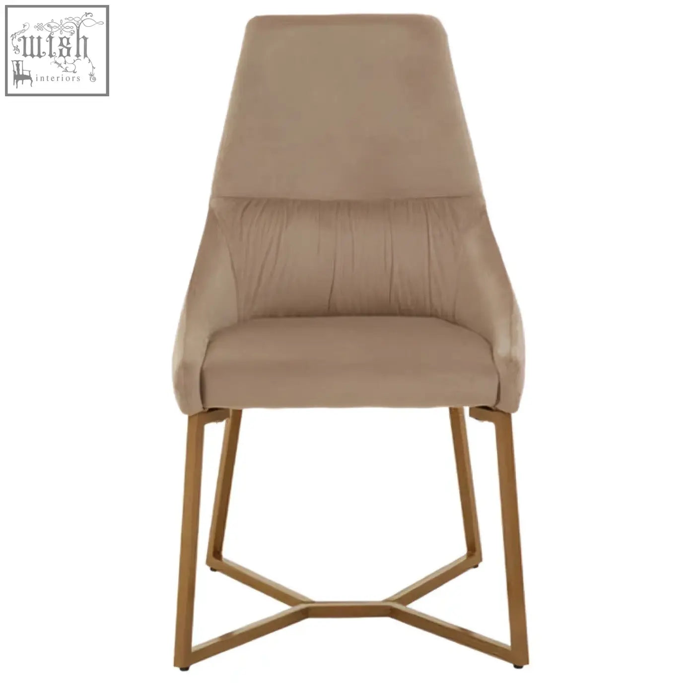 Beige mink velvet dining chair with modern gold metal frame perfect for stylish dining spaces