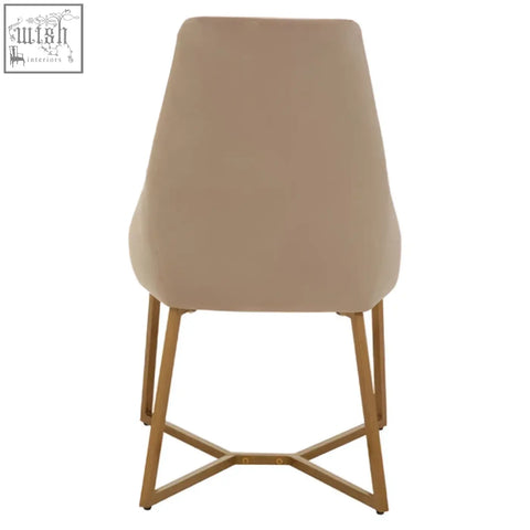 Beige vieste mink velvet dining chair with gold-toned metal legs perfect as a velvet dining chair for your space
