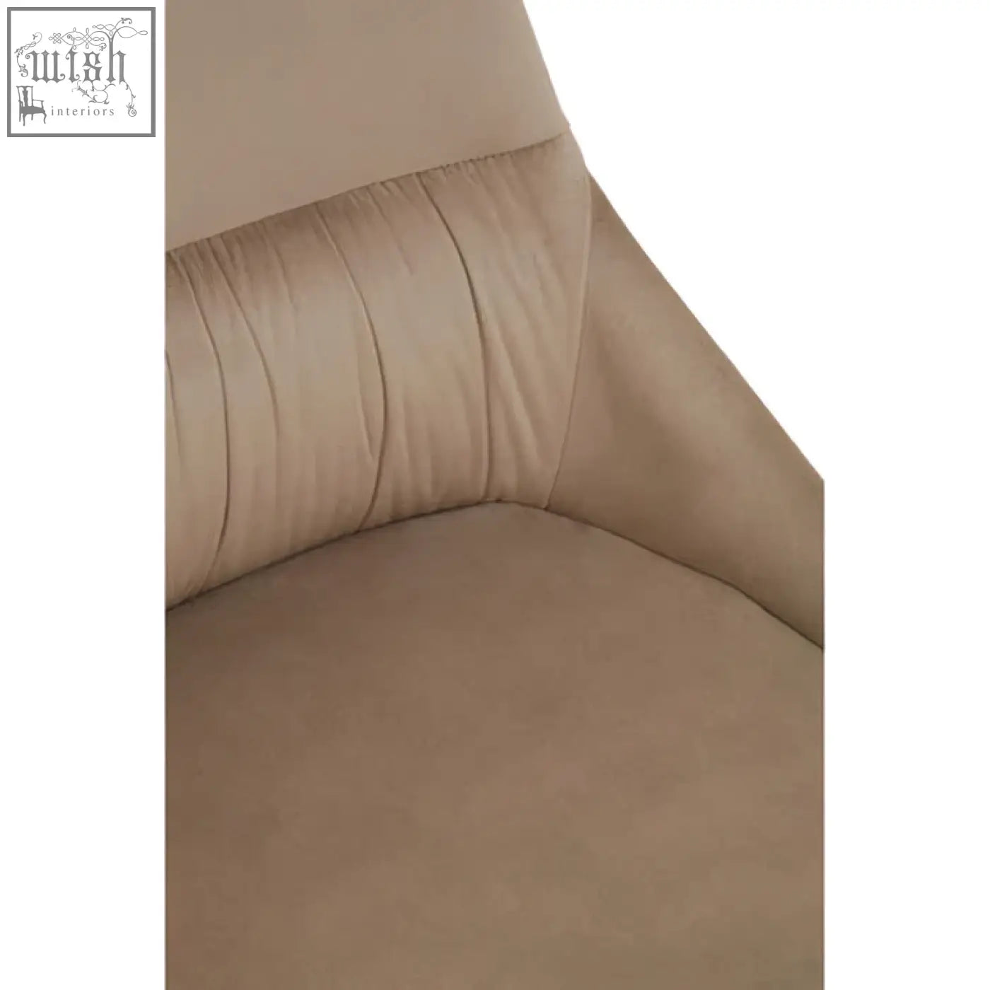 Beige vieste mink velvet dining chair with pleated backrest and soft textured fabric perfect for dining room