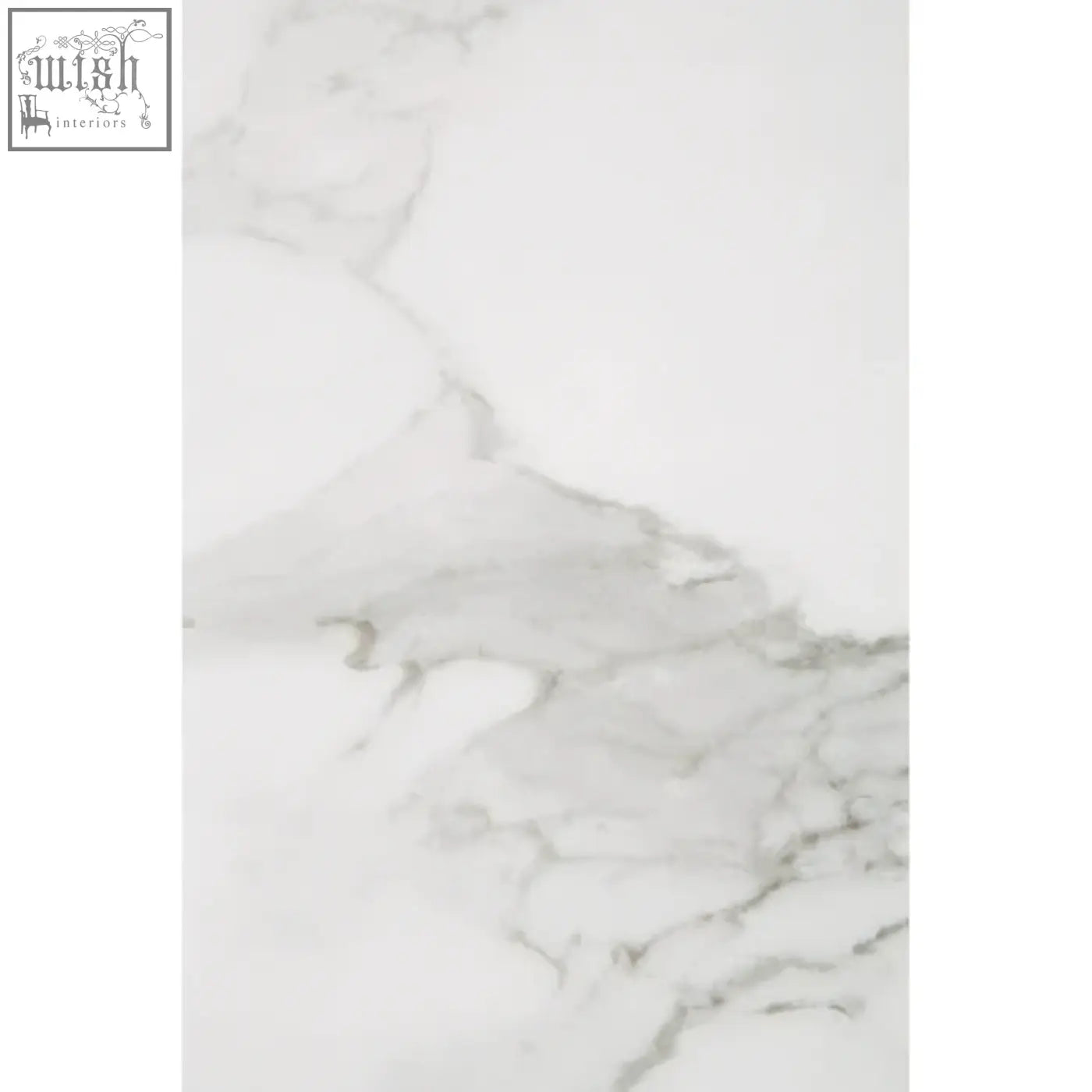 Vieste white marble console table with white marble tile and subtle gray veining for a sleek look