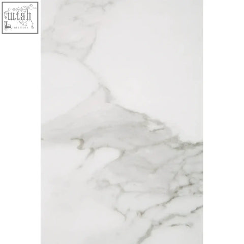 Vieste white marble console table with white marble tile and subtle gray veining for a sleek look