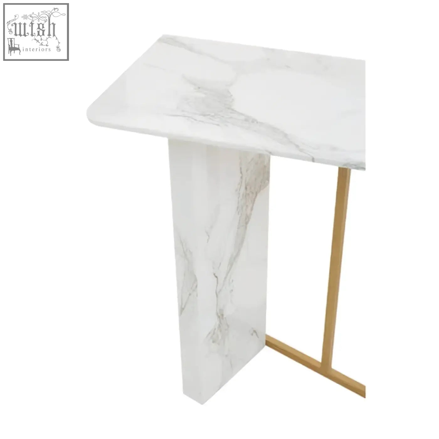 Vieste white marble console table with white marble top and gold-toned metal legs for a sleek minimalist look