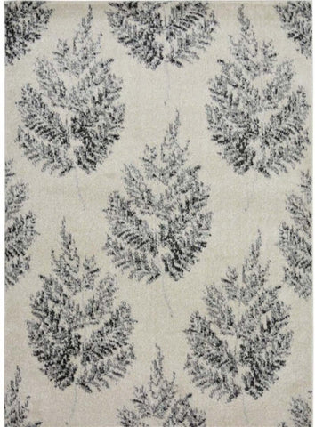 Beige villa grey floral rug with repeating black fern pattern perfect as a stylish grey floral rug option