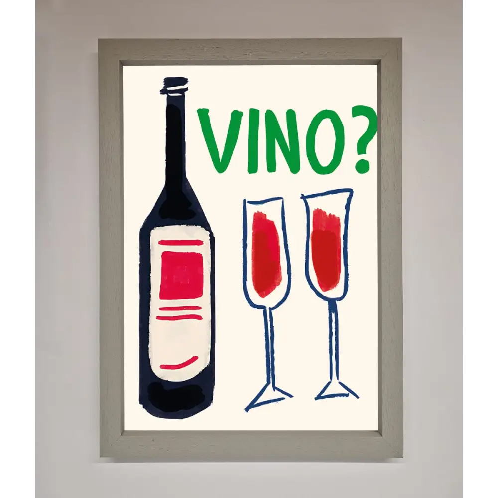 Vino Wine Framed Wall Art - A3 (29.7 x 42 cm) / Grey - Framed Print