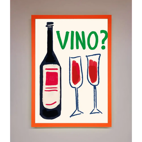 Vino Wine Framed Wall Art - A3 (29.7 x 42 cm) / Neon Orange - Framed Print