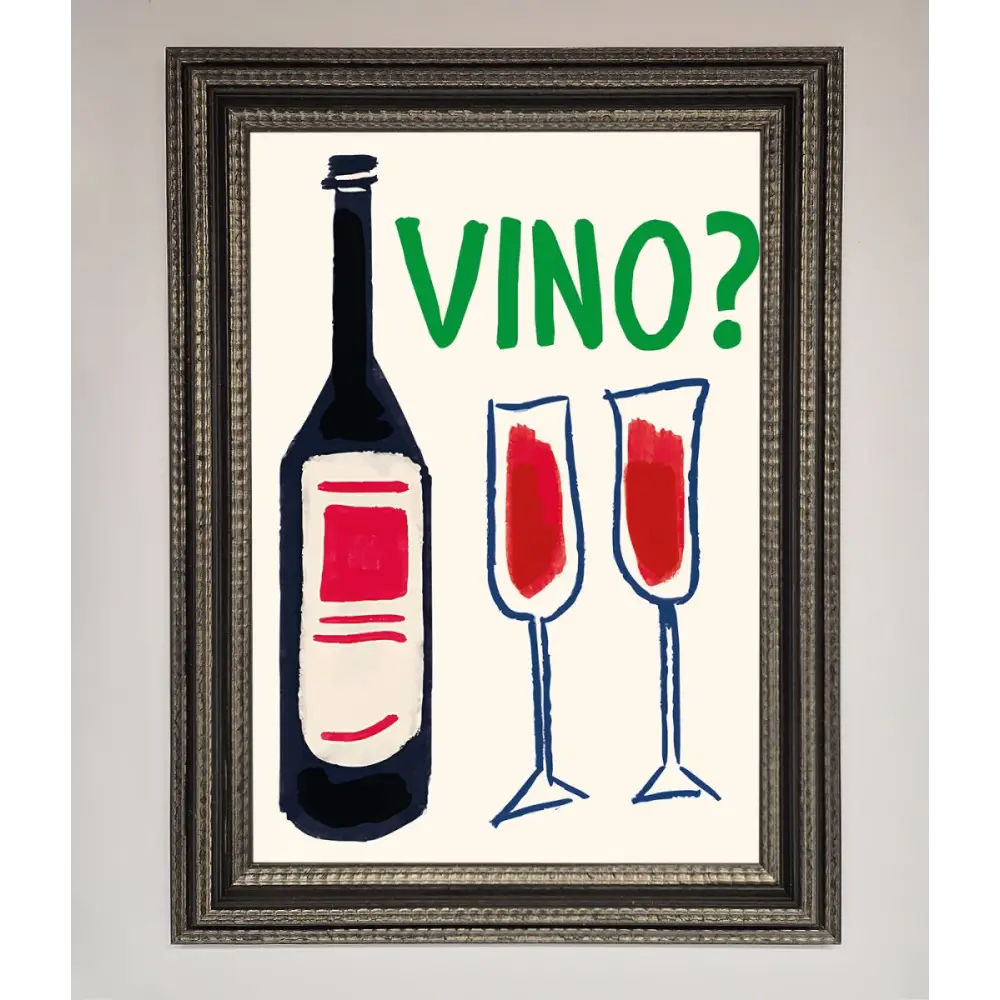 Vino Wine Framed Wall Art - A3 (29.7 x 42 cm) / Ornate Silver Black - Framed Print