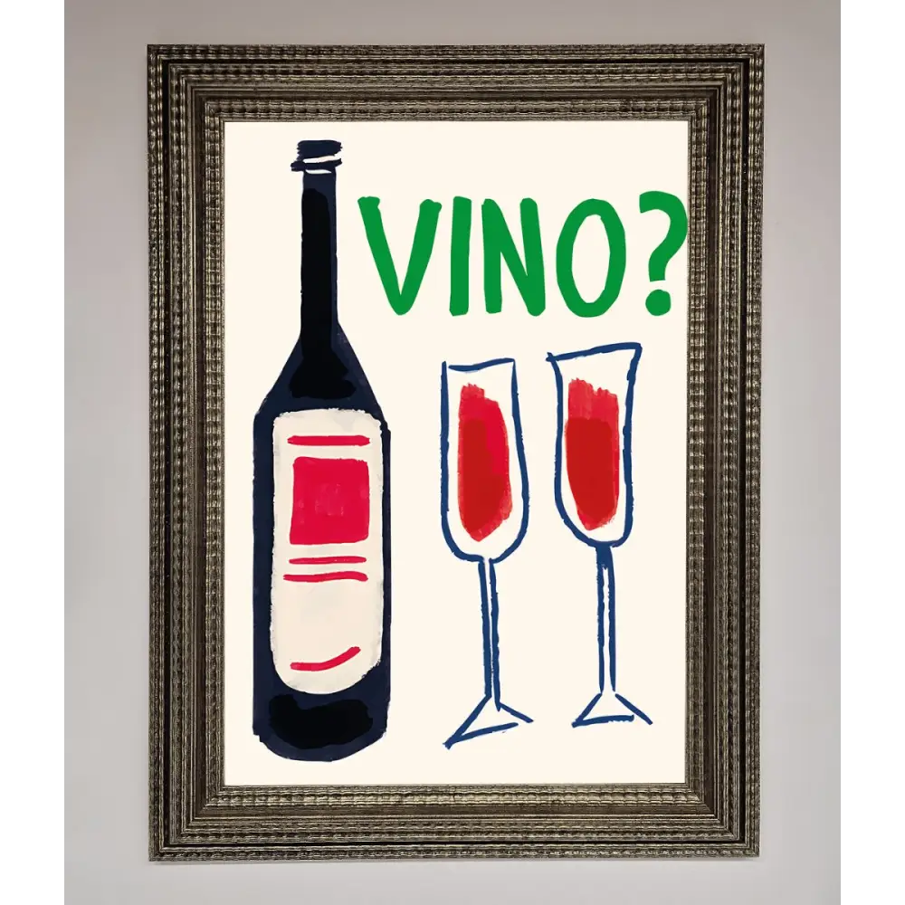 Vino Wine Framed Wall Art - A3 (29.7 x 42 cm) / Ornate Silver - Framed Print