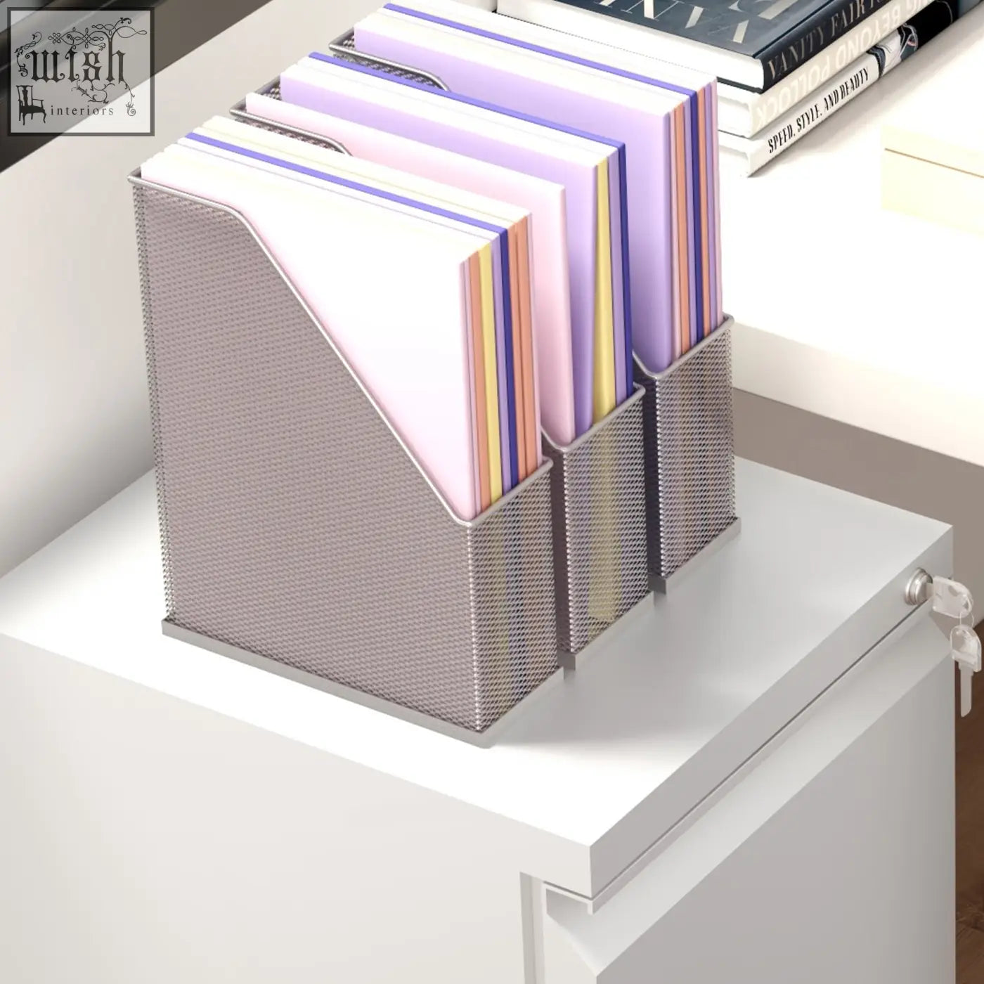 Gray mesh file organizer in vinsetto white steel two drawer filing cabinet with two keys included holding colorful folders