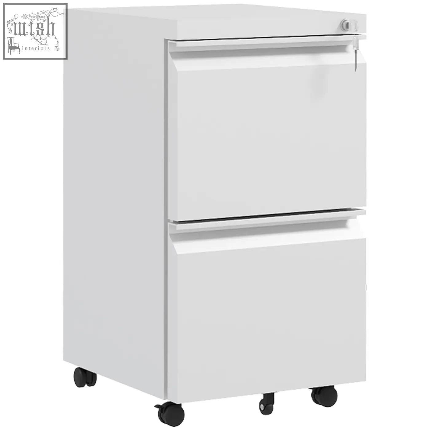 Vinsetto white steel filing cabinet with two drawers lockable top drawer and two keys included on black casters