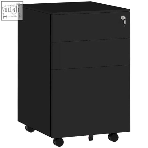 Black vinsetto 3-drawer steel filing cabinet with pencil tray two small drawers lock and casters for mobile use