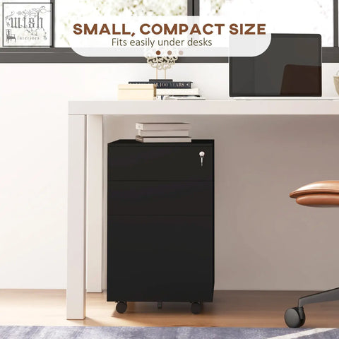 Black vinsetto steel filing cabinet with three drawers two small drawers pencil tray lock and casters for office use