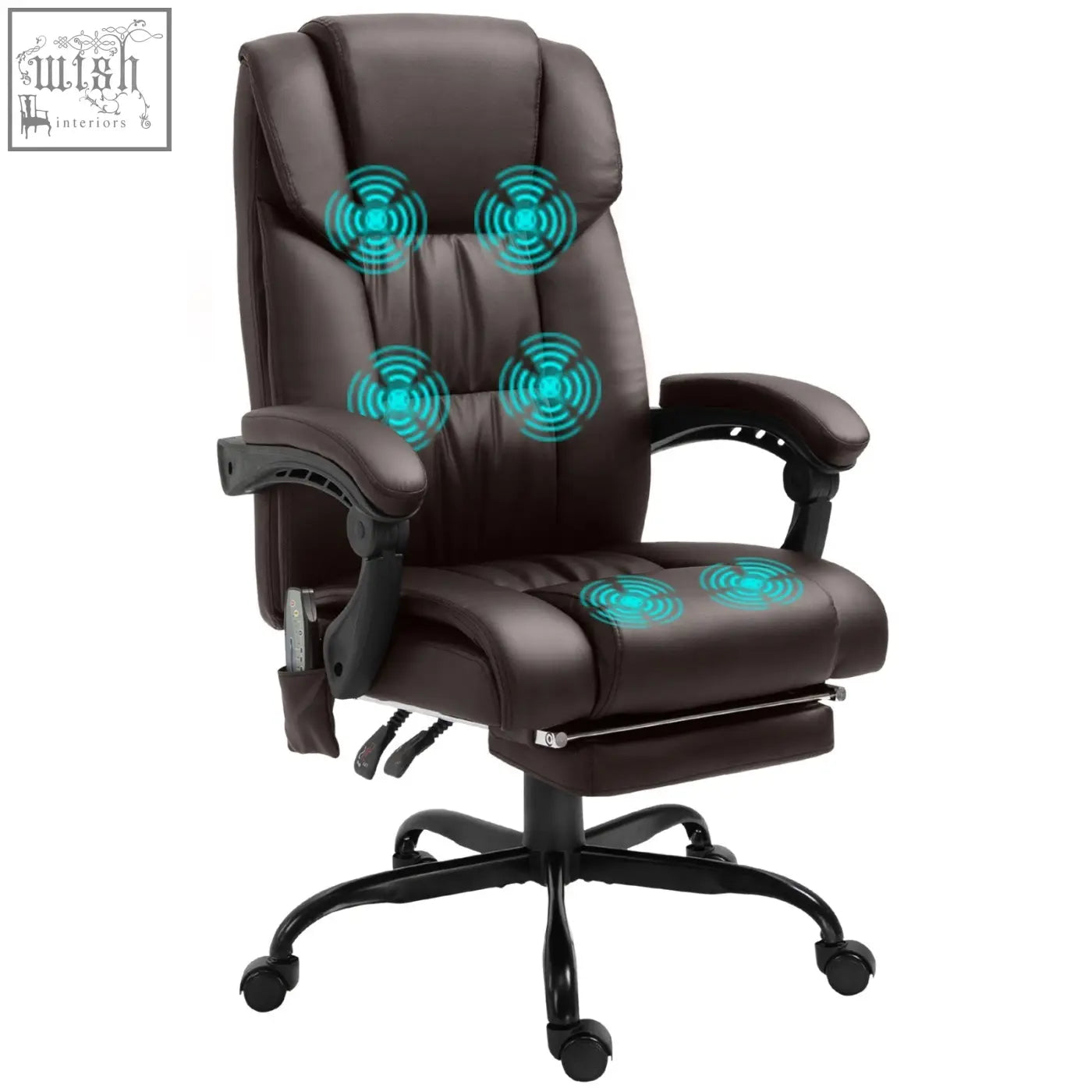 Brown vinsetto office chair made of pu leather with 6-point massage, height adjustable and manual footrest for home office