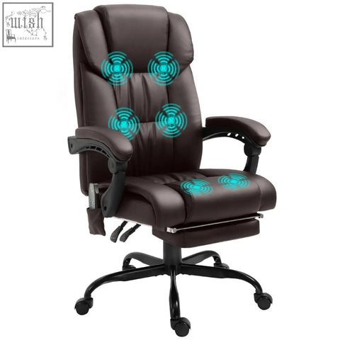 Brown vinsetto office chair made of pu leather with 6-point massage, height adjustable and manual footrest for home office