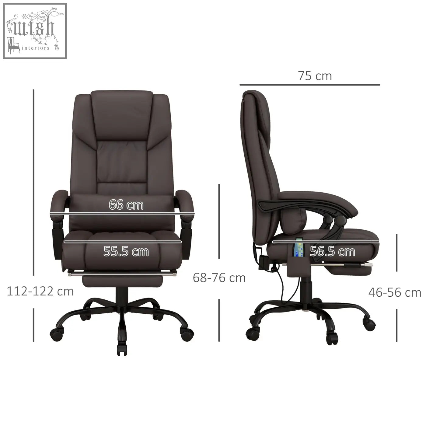 Dark brown vinsetto PU leather office chair with height adjustable manual footrest and cup holder for home office use