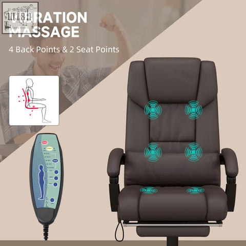 Dark brown vinsetto home office leather chair with 6-point vibration massage height adjustable manual footrest