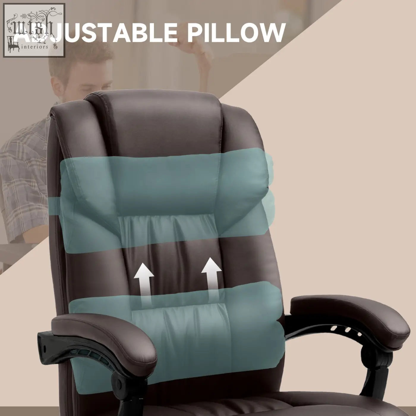 Adjustable teal and dark brown faux leather pillow insert for vinsetto height adjustable office chair with manual footrest