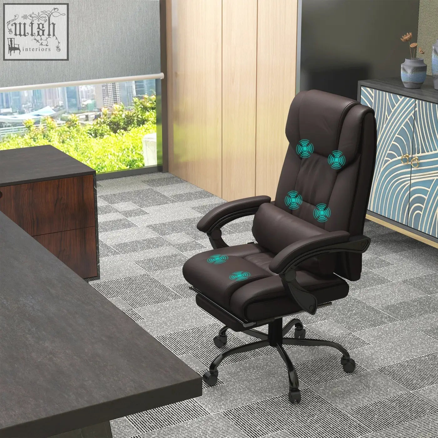 Vinsetto height adjustable black leather office chair with built-in massage and manual footrest for home office