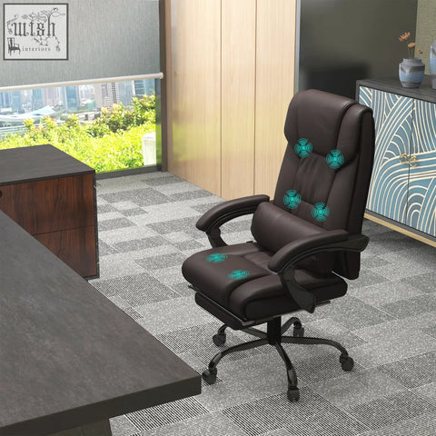 Vinsetto height adjustable black leather office chair with built-in massage and manual footrest for home office