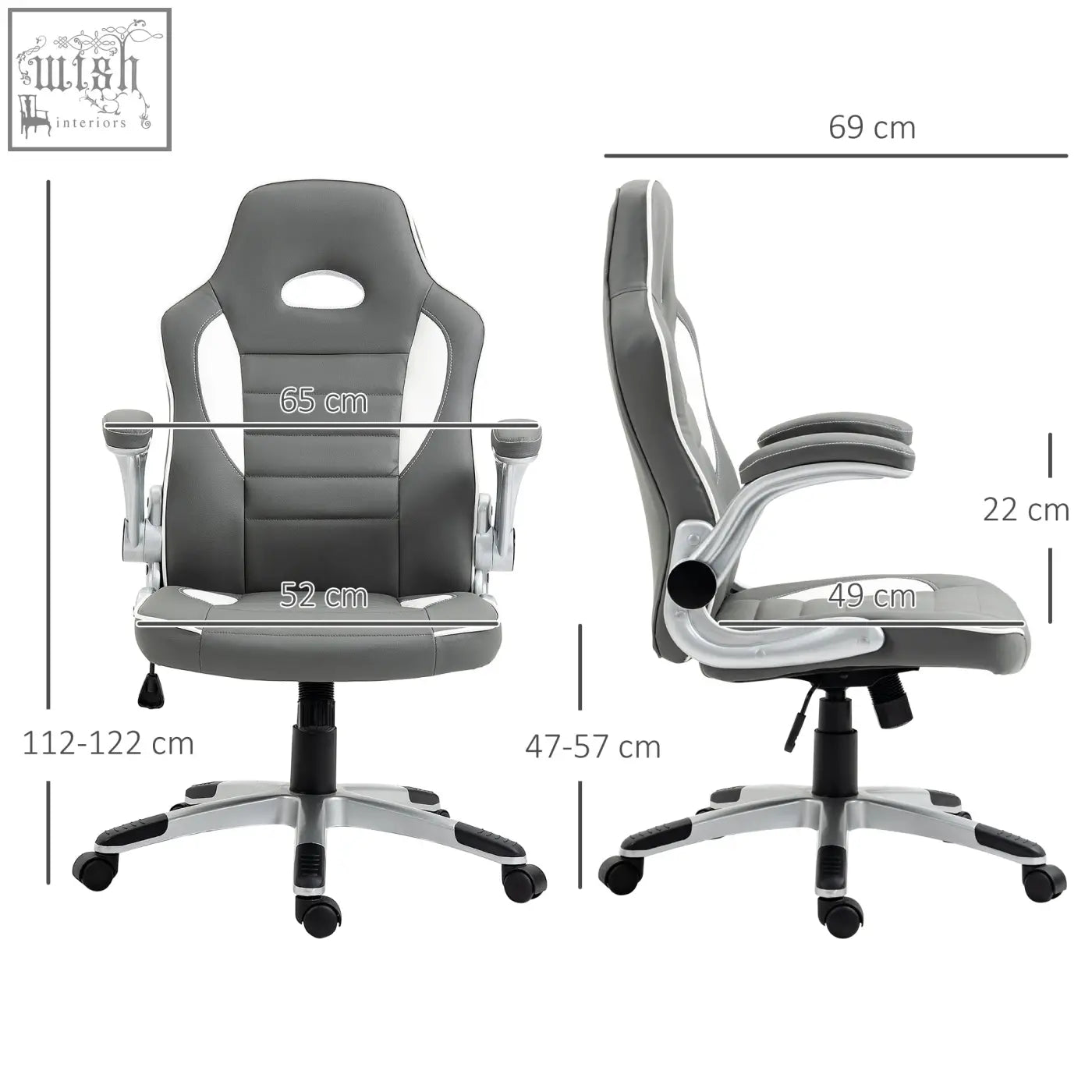 Vinsetto gray and white office chair with faux leather upholstery five wheels and adjustable height for gaming or desk use