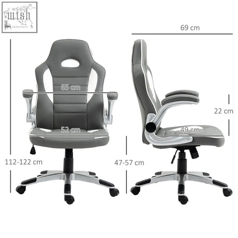 Vinsetto gray and white office chair with faux leather upholstery five wheels and adjustable height for gaming or desk use