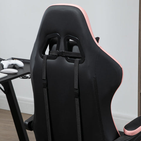 Vinsetto black and pink gaming chair with faux leather upholstery lumbar pillow included and ergonomic design