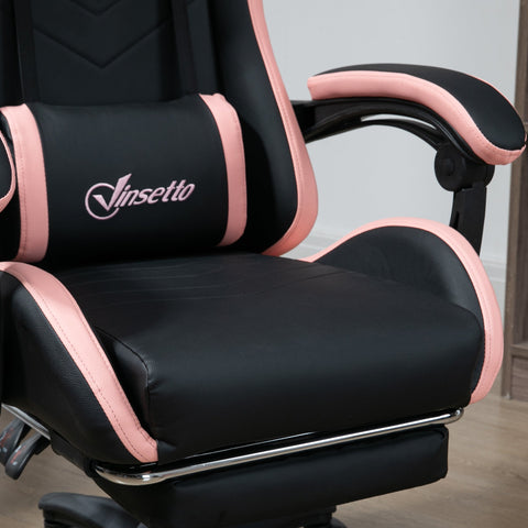 Vinsetto black and pink gaming chair with faux leather upholstery lumbar pillow included and reclining backrest