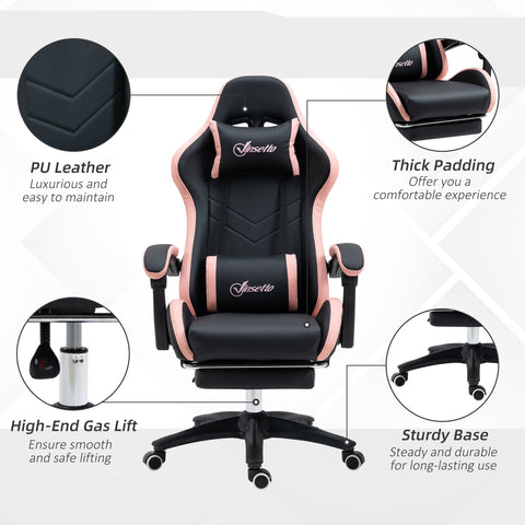 Vinsetto gaming chair in black and pink with faux leather upholstery thick padding lumbar pillow included