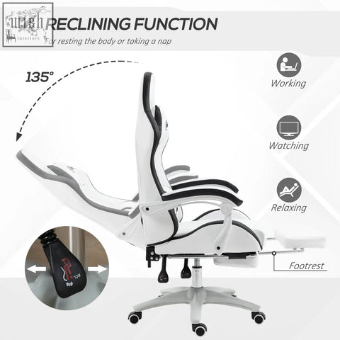 Vinsetto white and black gaming chair with faux leather upholstery lumbar pillow included and adjustable footrest