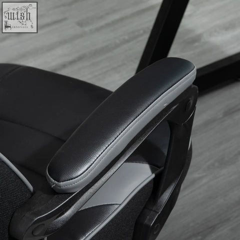 Vinsetto gaming chair padded black and gray armrest with sleek ergonomic design and faux leather upholstery