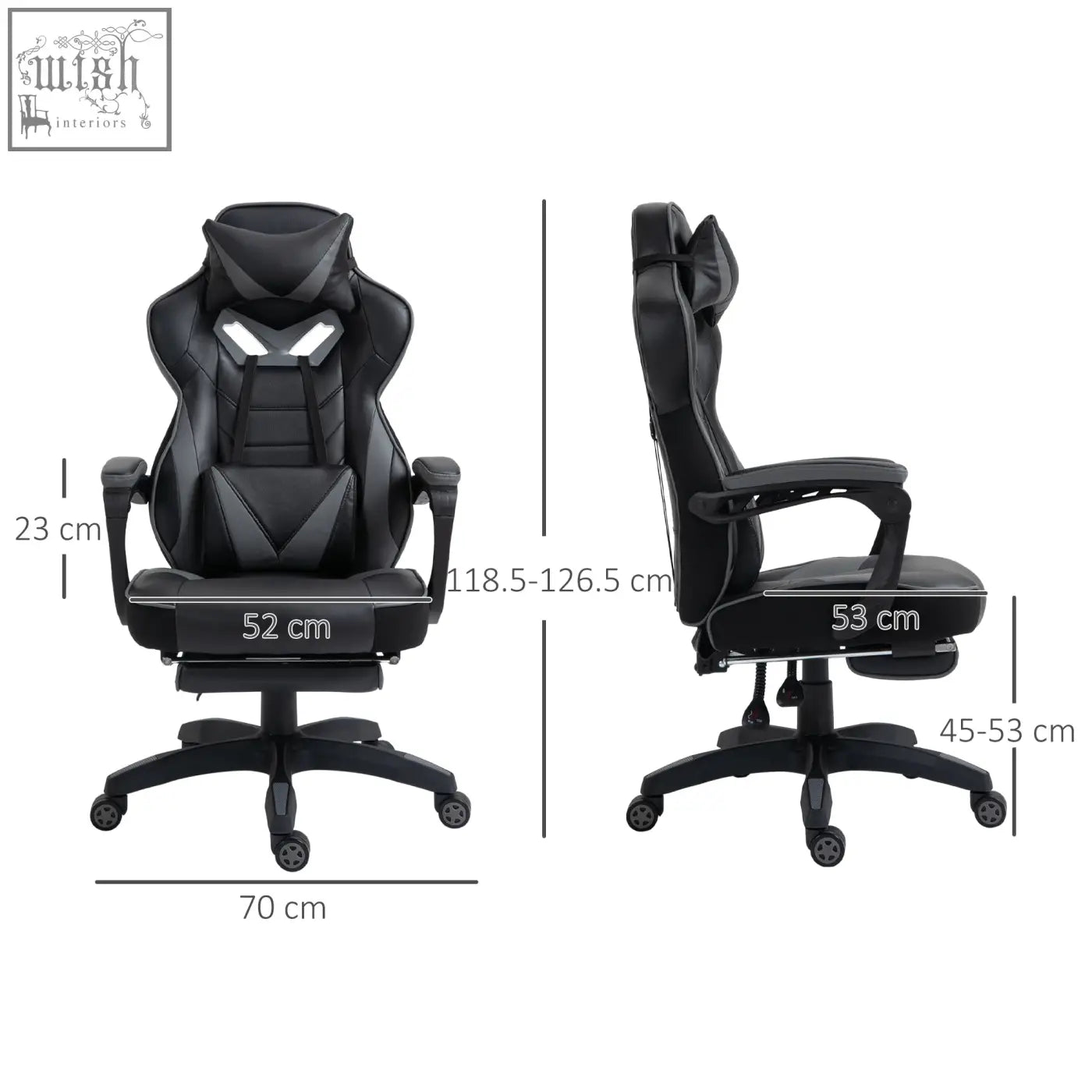 Vinsetto black gaming chair with sleek ergonomic design, faux leather upholstery, white stitch accents, lumbar support, and footrest