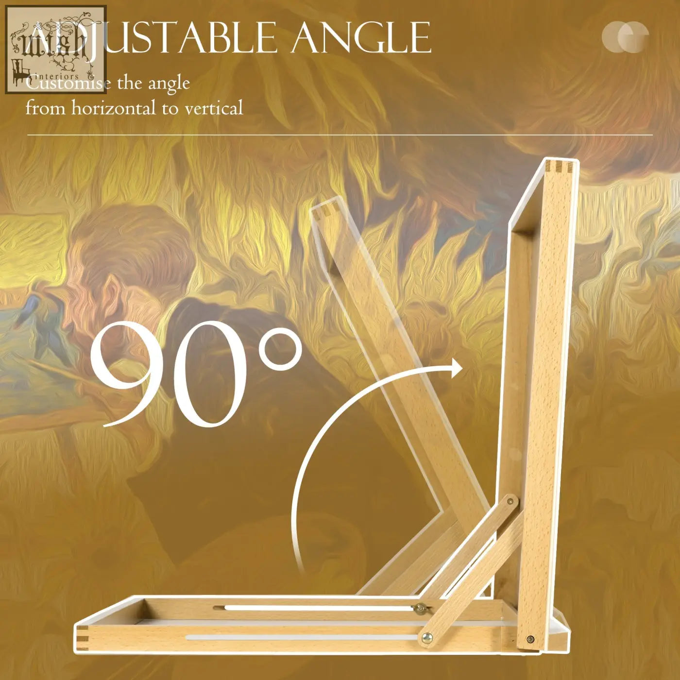 Adjustable angle beechwood table easel with natural finish and metal hinges portable folding for artists and beginners