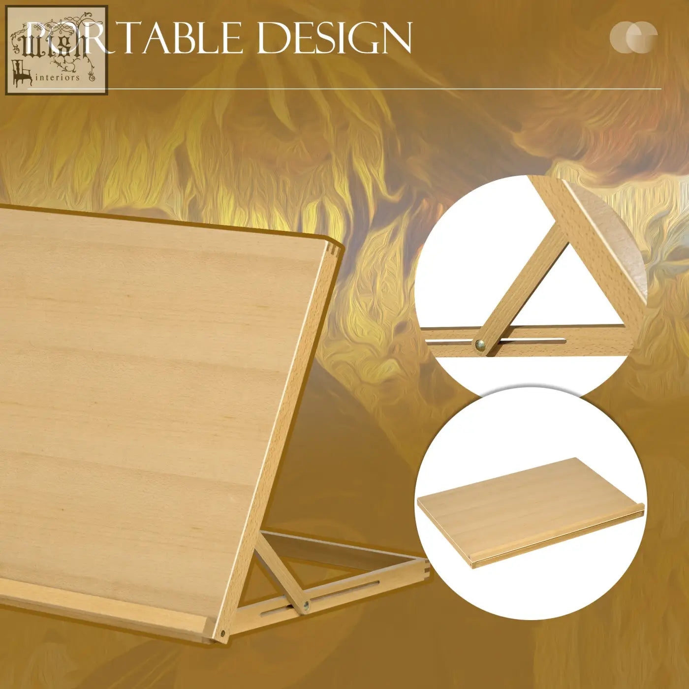 Light-colored beechwood table easel with adjustable angle and portable folding design for drawing and painting