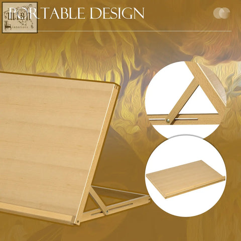 Light-colored beechwood table easel with adjustable angle and portable folding design for drawing and painting