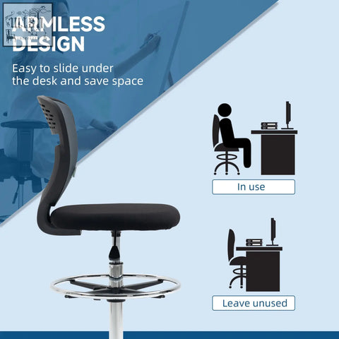 Vinsetto black armless office stool with padded seat, chrome base, adjustable seat height and adjustable foot ring